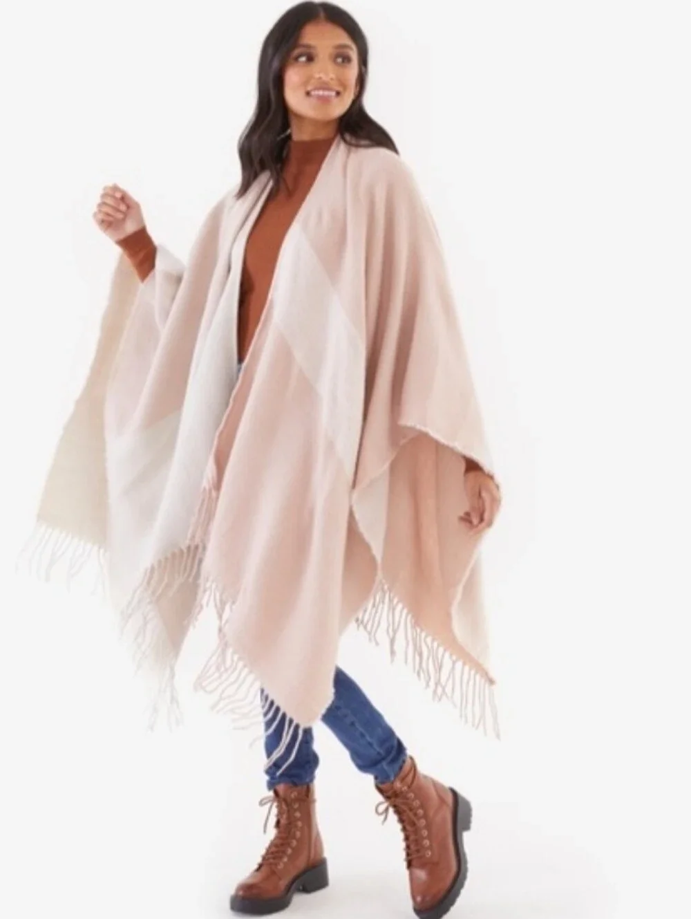 Soia & Kyo Blush Cream Ivory Soft Woven Knit Wrap Fringe NWT One Size Fits Most